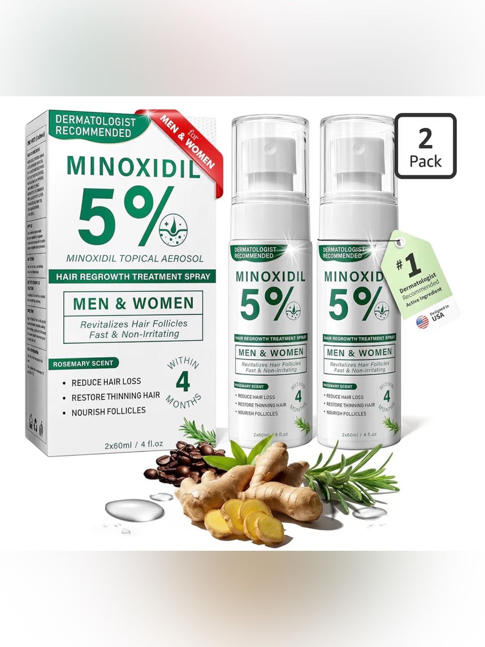 Minoxidil 5% Hair Regrowth Spray for Men & Women New